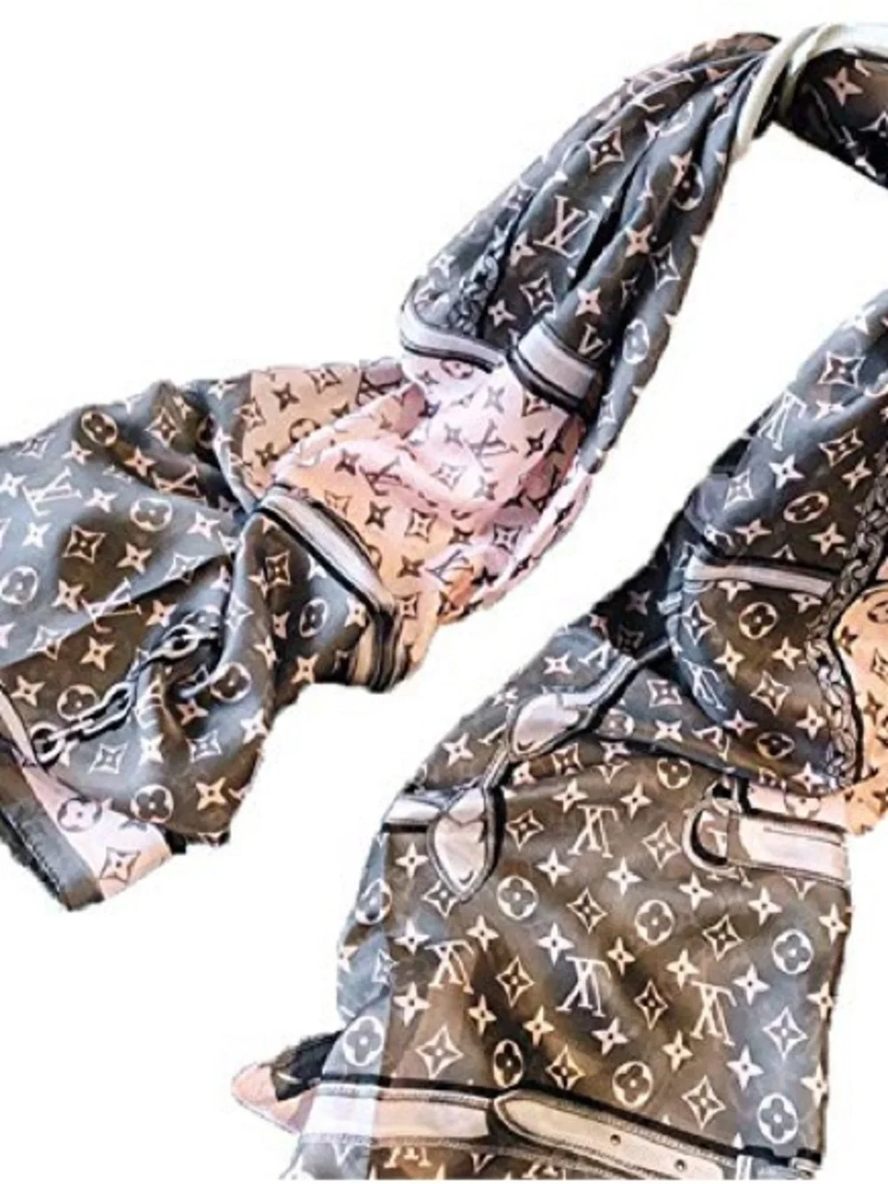 Louis Vuitton Gray and Light Pink Monogram Silk Scarf